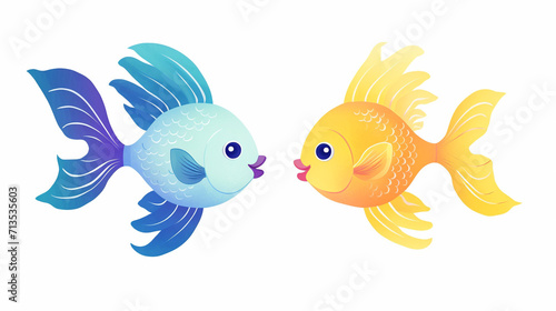 Fish and animals  Cartoon drawing  Water color style  AI Generated