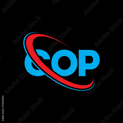 COP logo. COP letter. COP letter logo design. Initials COP logo linked with circle and uppercase monogram logo. COP typography for technology, business and real estate brand.