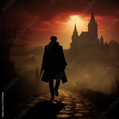 Jonathan Harker's arrival Count Dracula's castle AI Generated Photo photo