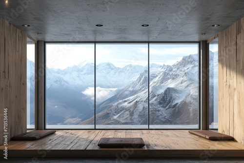 Modern Mountain Home  Spacious Interior with Expansive Windows and Contemporary Design