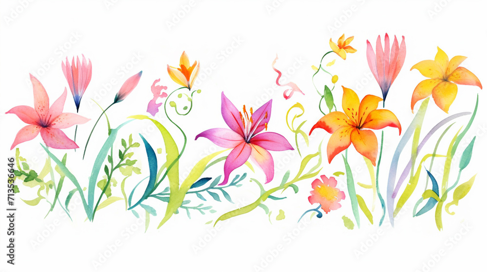 Lilies and spices and orchids, cartoon drawing, AI Generated