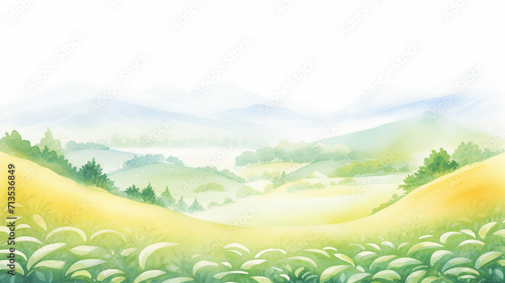 Lush green fields of Tuscan countryside in Italy cartoon drawing, AI Generated