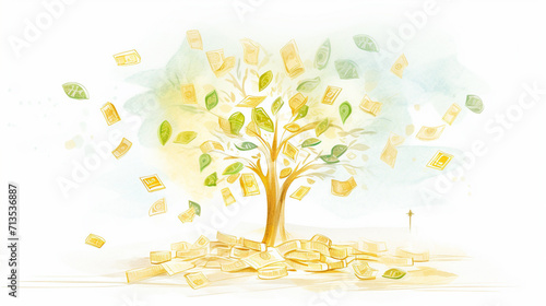 Money Tree in Sunlight  Lush tree with leaves made of various currency notes  AI Generated