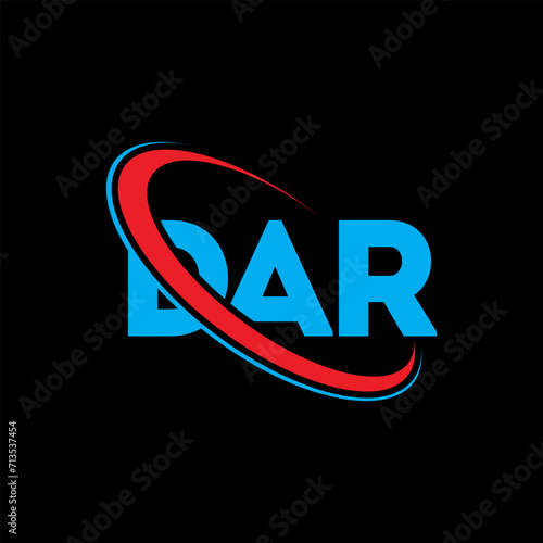 DAR logo. DAR letter. DAR letter logo design. Intitials DAR logo linked with circle and uppercase monogram logo. DAR typography for technology, business and real estate brand.