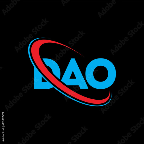 DAO logo. DAO letter. DAO letter logo design. Intitials DAO logo linked with circle and uppercase monogram logo. DAO typography for technology, business and real estate brand.