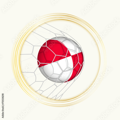 Greenland scoring goal, abstract football symbol with illustration of Greenland ball in soccer net.