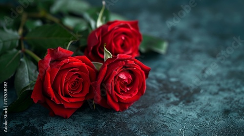 Red roses on a dark background  creating a dramatic and impactful visual.  Red roses on dark background  space for text  elegance  and sensuality