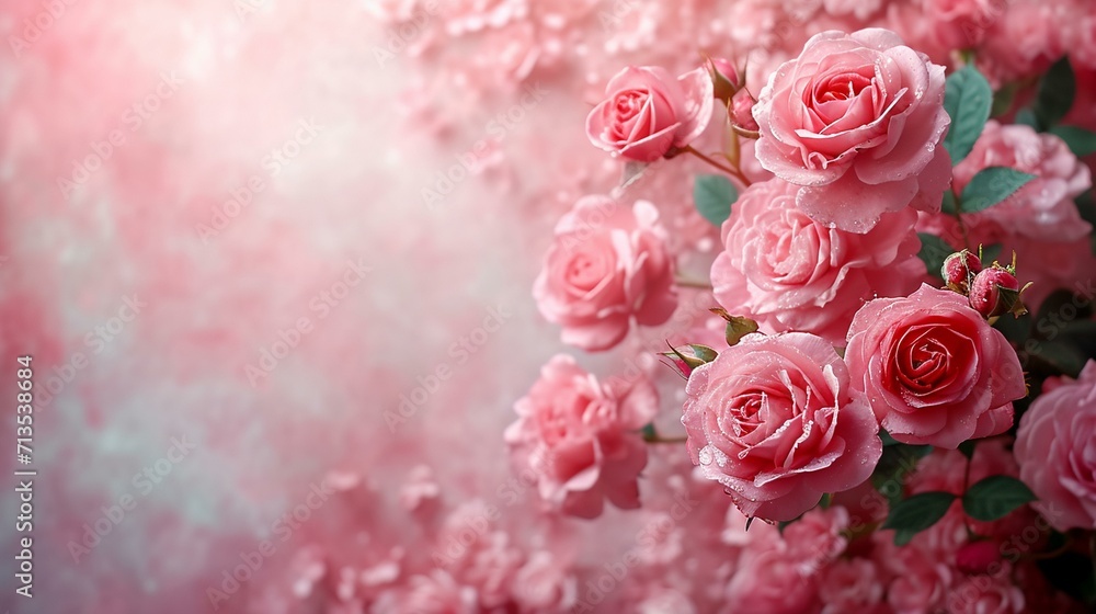 Creative blend of pink roses and watercolor elements, offering an artistic and celebratory backdrop. [Pink roses with watercolor elements, space for text Creative blend of pink roses and watercolor elements, offering an artistic and celebratory backdrop. [Pink roses with watercolor elements, space for text