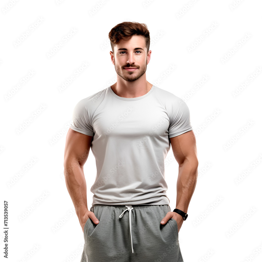 Portrait of a young American male fitness instructor in gym clothing, Isolated on Transparent Background, PNG Portrait of a young American male fitness instructor in gym clothing, Isolated on Transparent Background, PNG