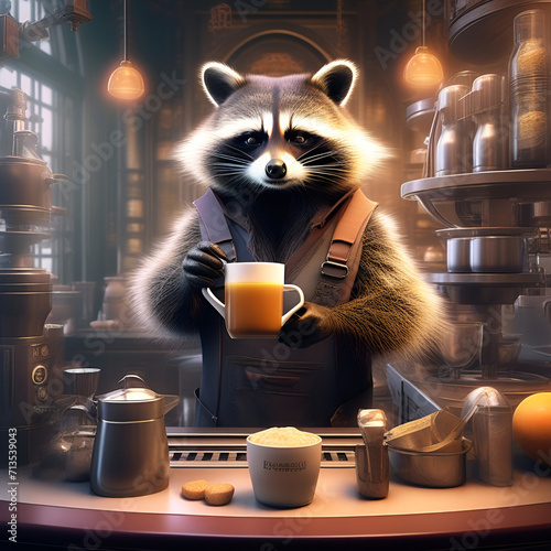 Cute raccoon barista