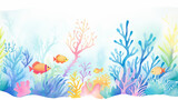 Underwater exploration of vibrant coral reef teaming with life cartoon drawing, AI Generated