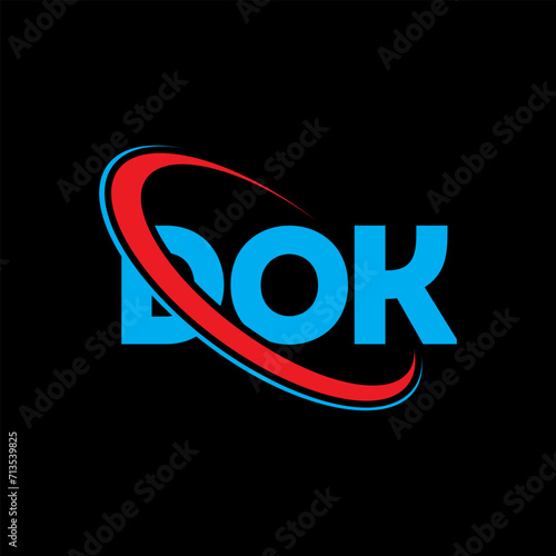 DOK logo. DOK letter. DOK letter logo design. Initials DOK logo linked with circle and uppercase monogram logo. DOK typography for technology, business and real estate brand.