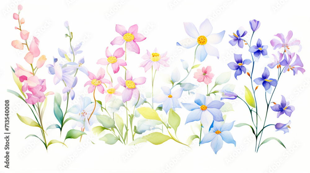 Violets and orchids and daisies, Cartoon drawing, AI Generated