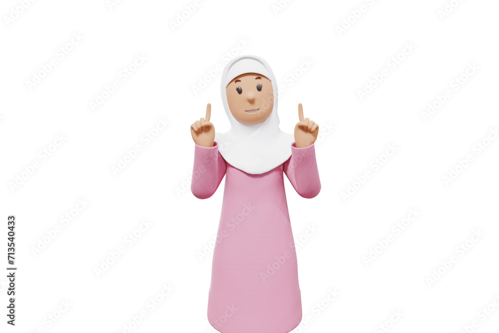 3d illustration of muslim woman greeting with white shirt and transparent background 3d illustration of muslim woman greeting with white shirt and transparent background