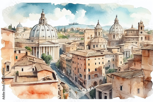 Rome city in Italy detail watercolor background