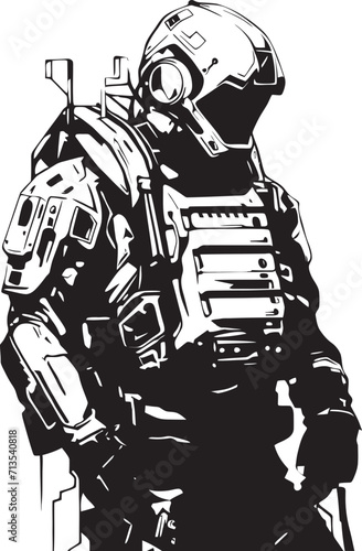 Neon Enforcer Futuristic Soldier Vector Logo Biohazard Commando Cyberpunk Armored Soldier Icon