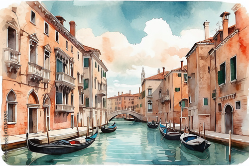 Venice city in Italy detail watercolor background