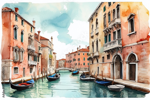 Venice city in Italy detail watercolor background