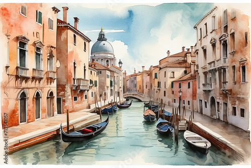 Venice city in Italy detail watercolor background