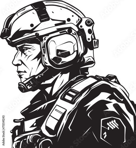 Techno Tactical Electric Enforcer Insignia Quantum Quasar Biohazard Cyber Soldier Vector