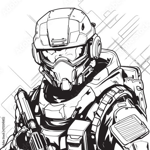 Techno Tactical Quantum Quasar Soldier Icon Virtual Vigilante Electric Enforcer Vector Logo
