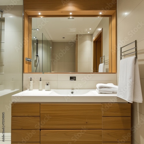 Wooden Elegance  A New Bathroom Design with White Square Basin and Elegant Wooden Cabinet