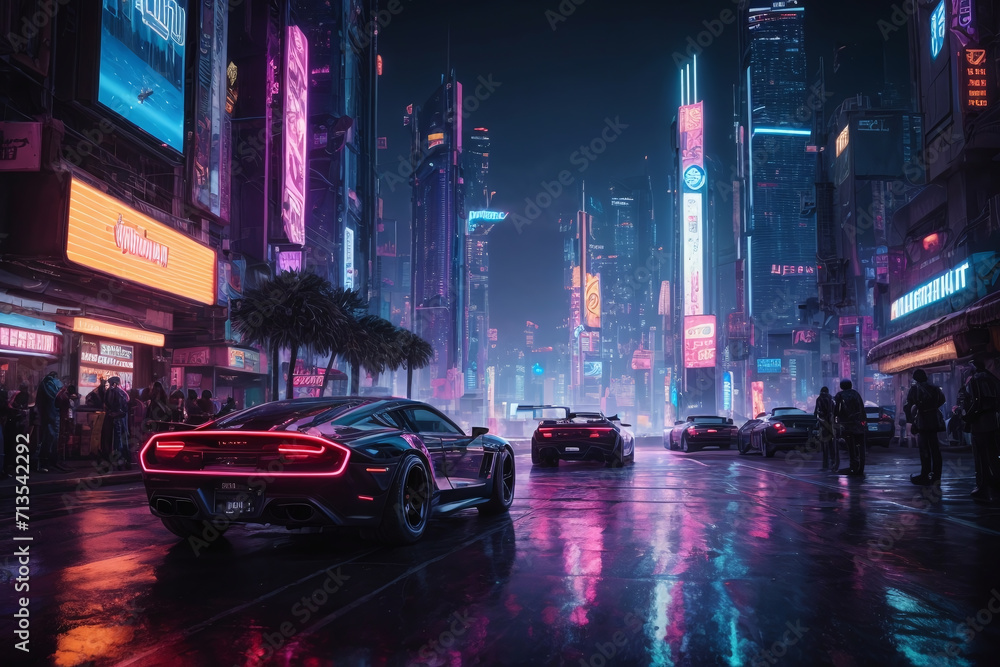 traffic at night in the futuristic city