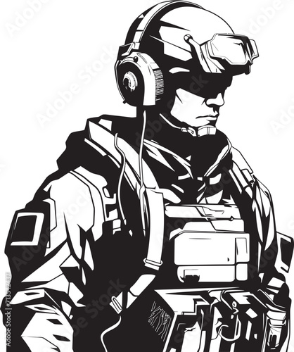 Virtual Vigilante Cyberpunk Soldier Icon Pixel Paragon Digital War Machine Emblem