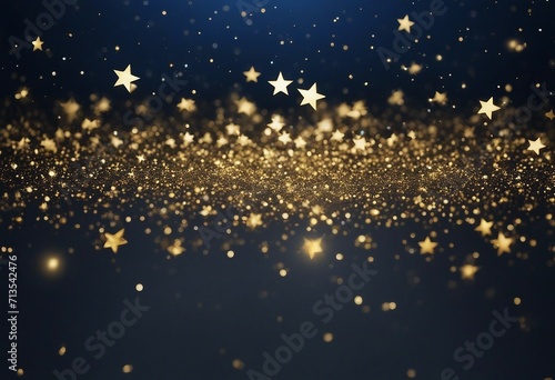 Abstract background with gold stars particles and sparkling on navy blue Christmas Golden light shin photo