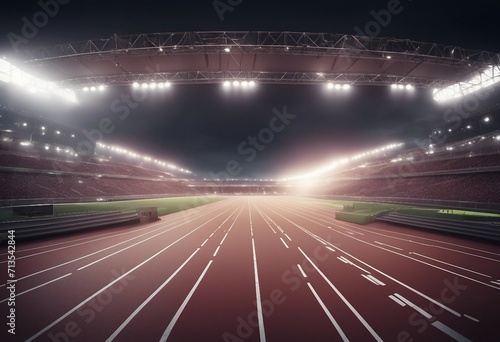 Race Track Arena with Spotlights Empty Racing track with grandstands shooting in the middle of the r