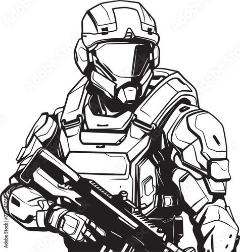 Virtual Vigilante Cyber Soldier Vector Art Nano Nexus Futuristic Armed Soldier Insignia