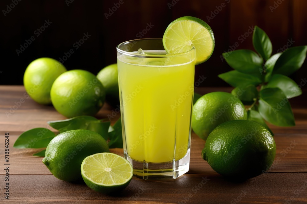 Refreshing Glass of Fresh Lime Juice on Wooden Background - A Delicious Beverage for a Hot Summer Refreshing Glass of Fresh Lime Juice on Wooden Background - A Delicious Beverage for a Hot Summer