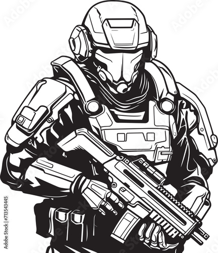 Augmented Avenger Vector Logo of a Cyber Soldier Cybernetic Commando Futuristic Warrior Emblem Design