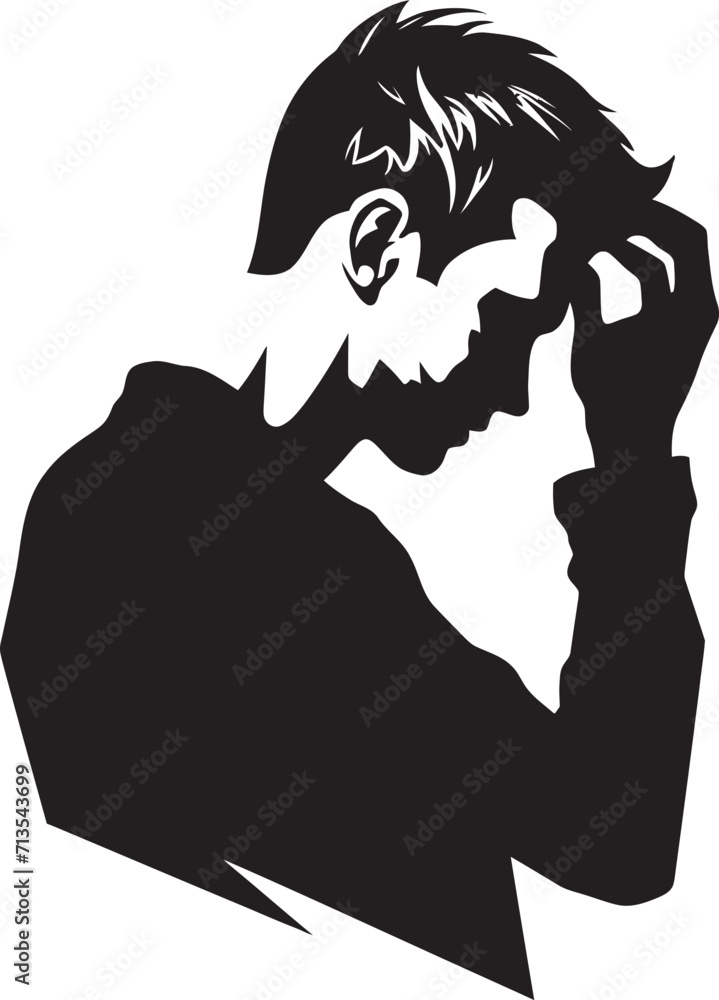 Emotional Enigma Design of a Man in Desolation Thought Tangle Depressed Man Logo in Vector