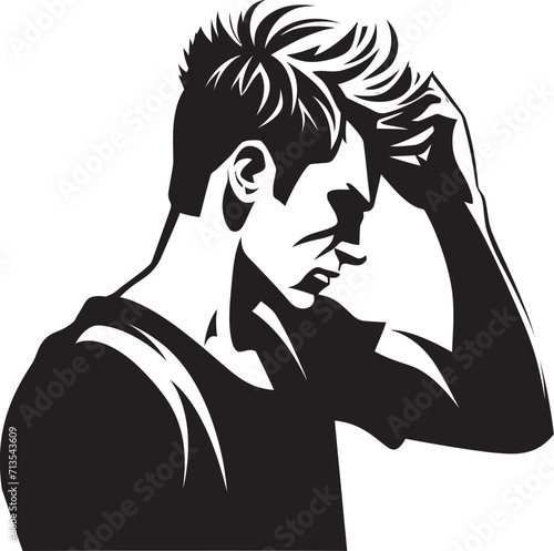 Mind Meltdown Vector Logo of a Desperate Soul Perplexity Portrait Emblem of a Head scratching Persona