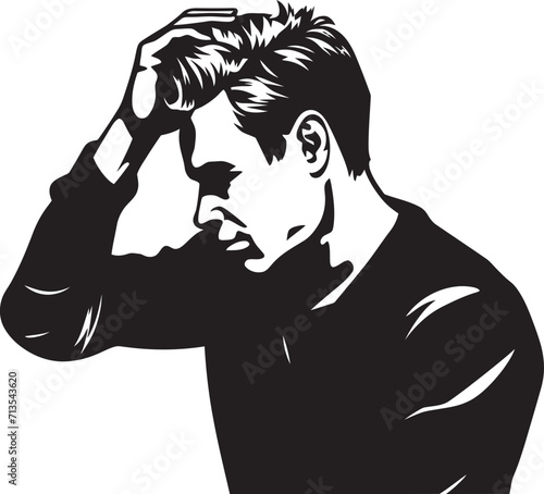 Desolation Dance Scratching Head Icon in Vector Bewildering Blues Depressed Man Emblem Design