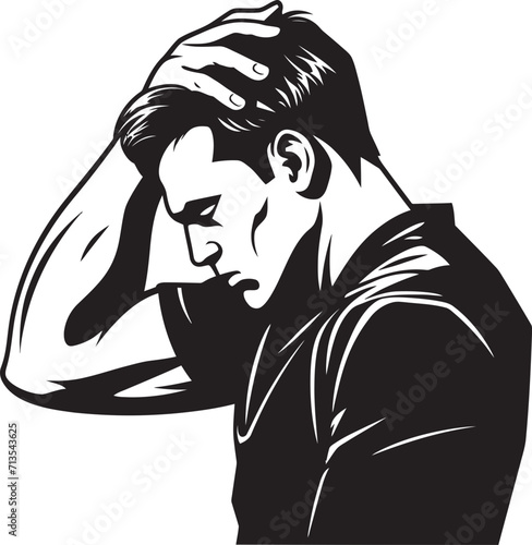 Puzzle of Lament Depressed Man Icon in Design Despondent Dilemma Scratching Head Vector Logo
