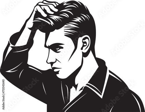 Bewildering Blues Depressed Man Emblem Design Perplexed Puzzle Vector Icon of a Head scratching Figure