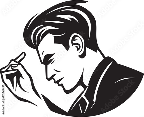 Mental Malaise Vector Logo of a Head scratching Man Puzzle of Melancholy Emblem of Desolation