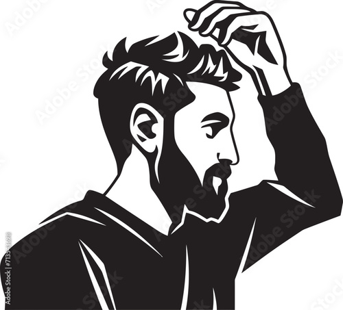 Perplexed Portrait Vector Logo of a Head scratching Soul Desolation Dilemma Scratching Head Emblem