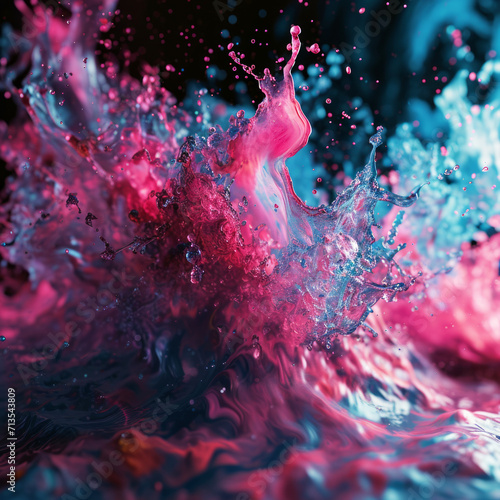 Splash of water and smoke, color scheme of pink and blue. photo