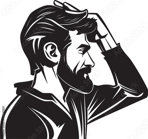 Perplexity Portrait Emblem of a Head scratching Persona Puzzle of Lament Depressed Man Icon in Design