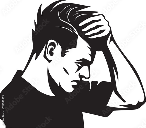 Puzzle of Lament Depressed Man Icon in Design Despondent Dilemma Scratching Head Vector Logo