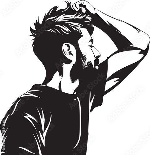 Desolation Dance Scratching Head Icon in Vector Bewildering Blues Depressed Man Emblem Design