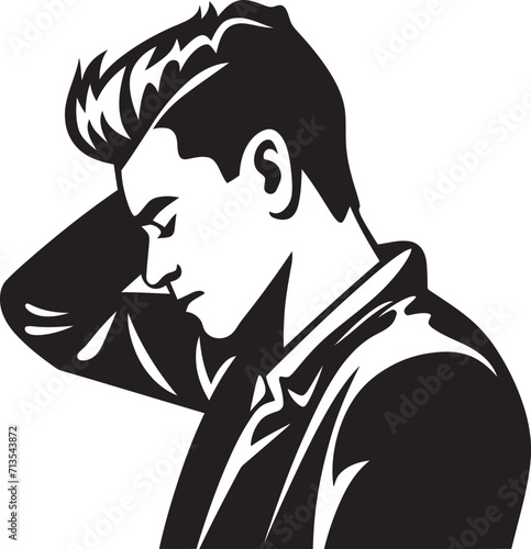 Bewildering Blues Depressed Man Emblem Design Perplexed Puzzle Vector Icon of a Head scratching Figure