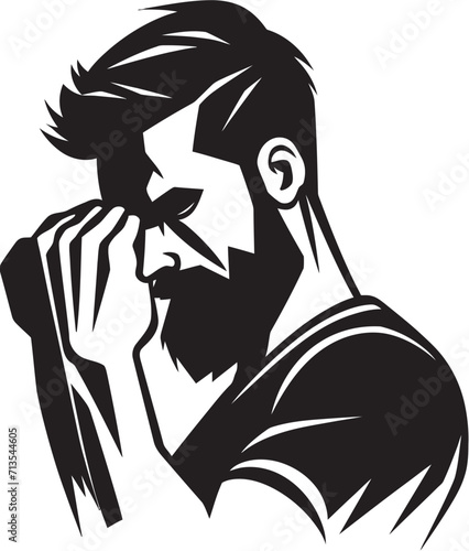 Perplexed Portrait Depressed Soul Emblem Bewildered Blues Scratching Head Icon in Design