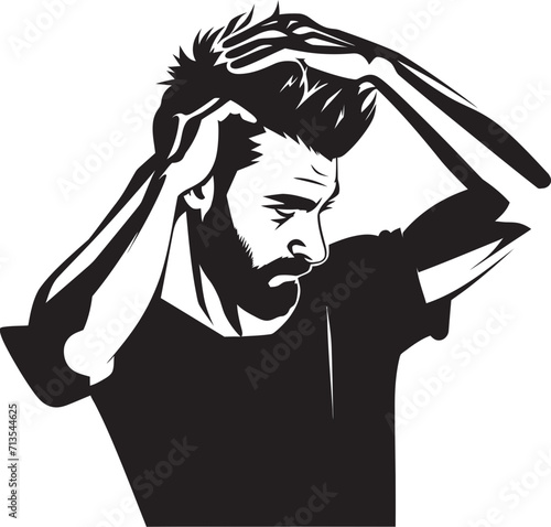 Woe Weaves Vector Logo of a Distressed Persona Labyrinth of Lament Scratching Head Icon Design