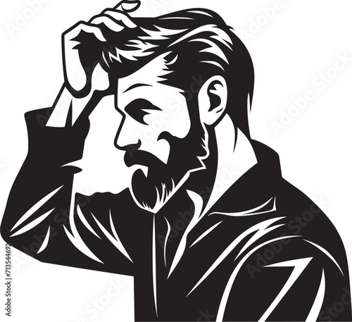 Desolation Dilemma Depressed Soul Emblem Cognitive Crisis Vector Logo of a Head scratching Character