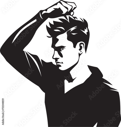 Mental Murk Depressed Man Emblem Perplexity Portrait Vector Icon of a Head scratching Soul