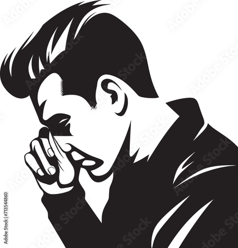 Perplexity Portrait Vector Icon of a Head scratching Soul Puzzle of Grief Depressed Man Logo Design